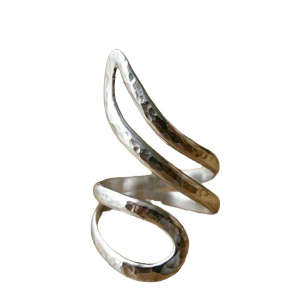 Hammered Silver Metal Wrap Style Ring - Picture 1 of 6